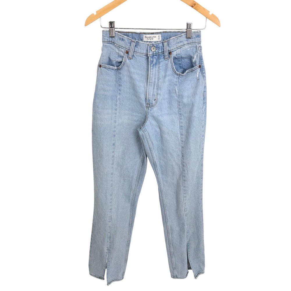 Abercrombie & Fitch Jeans Women 27/4R Lt Wash Curve Love 90s Straight Split‎ Hem